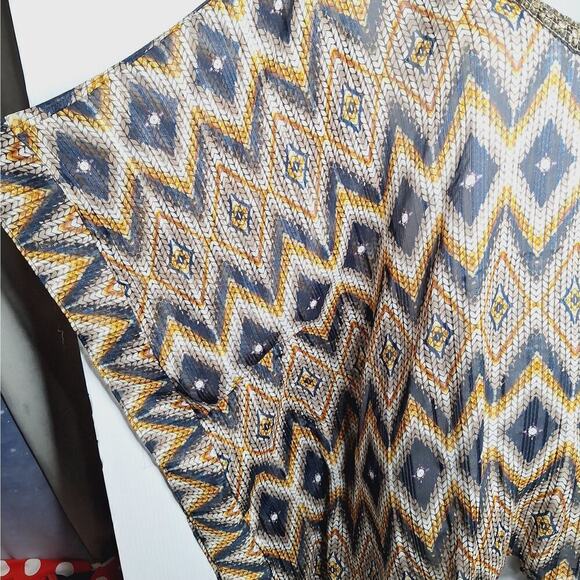 Chico's Diamond Print Poncho Shawl Beaded Sequin Sheer S/M Boho Top Flowy Topper - Picture 9 of 11